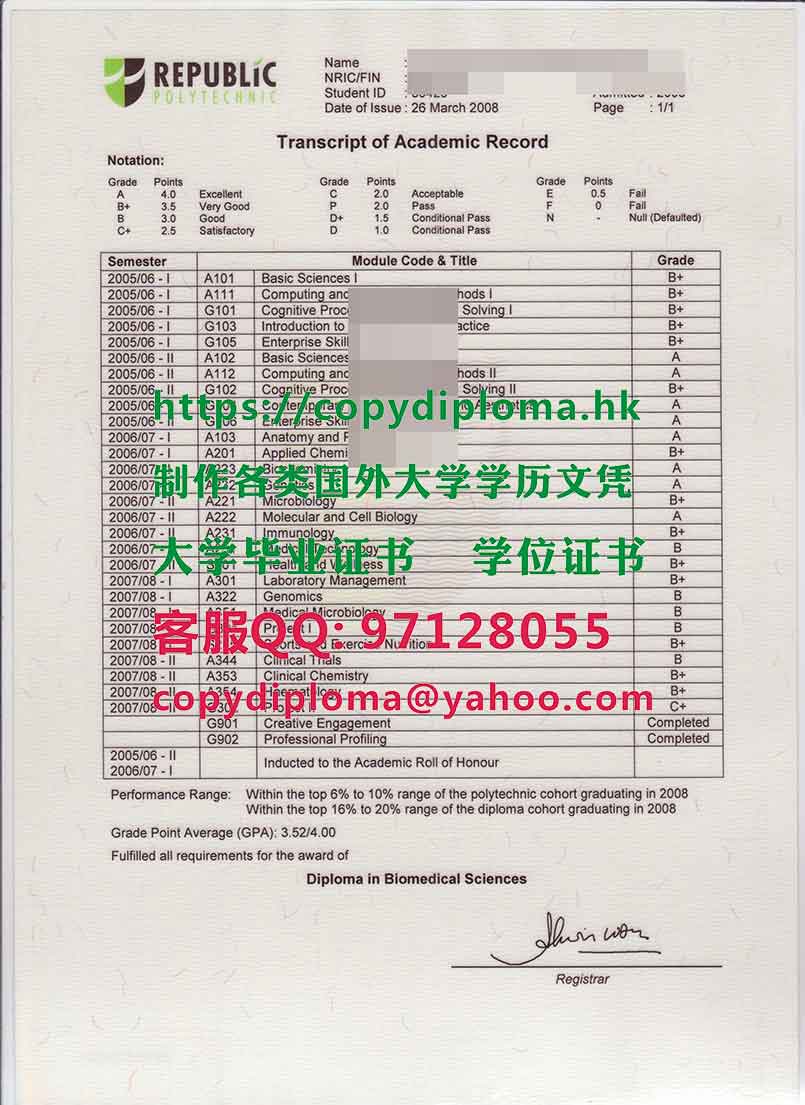 新加坡共和理工学院成绩单样板