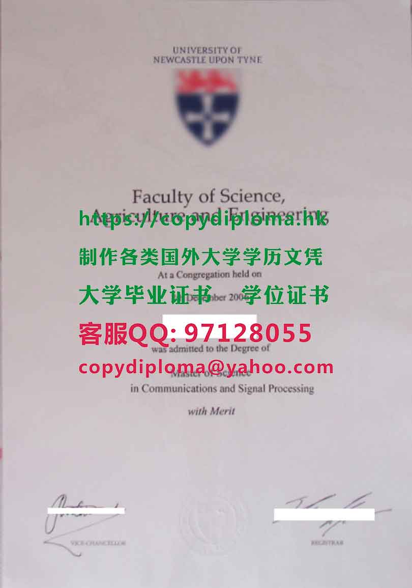 纽卡斯尔大学学位证书模板